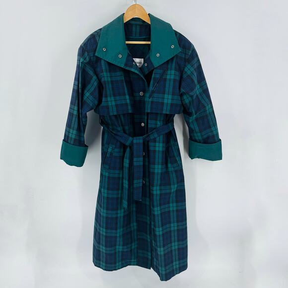 Vintage Cambridge Plaid Trench Coat Size 8 | Ralph Lauren Classic Vibes Preppy - Picture 1 of 13